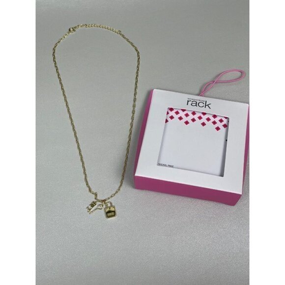 Nordstrom Gold-Tone BFF Initials-Lock-Key Brass Charm Necklace - Picture 3 of 4